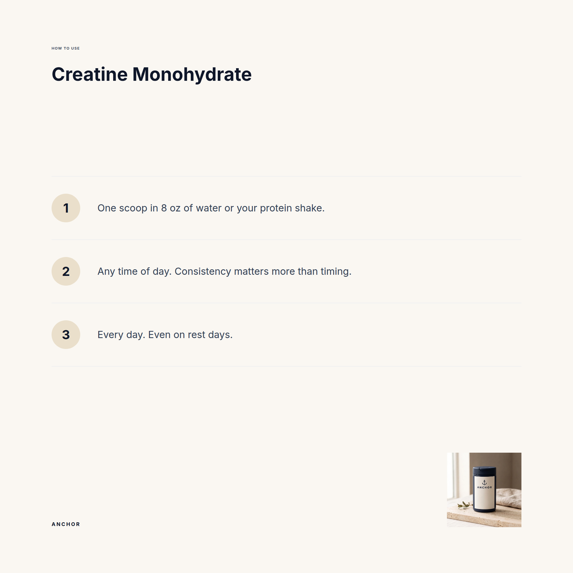 How to use Creatine Monohydrate: three-step guide with product photo