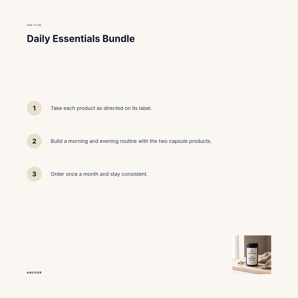 How to use Daily Essentials Bundle: three-step guide with product photo