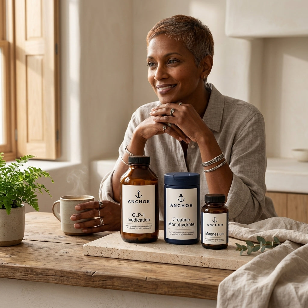 Anchor GLP-1 Companion Bundle in morning wellness routine, real-life lifestyle moment — Anchor supplement