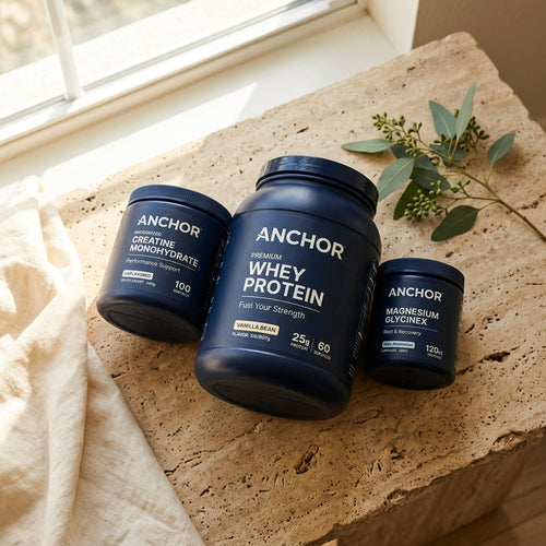 Anchor Daily Essentials Bundle — three core products: protein, creatine, and magnesium together