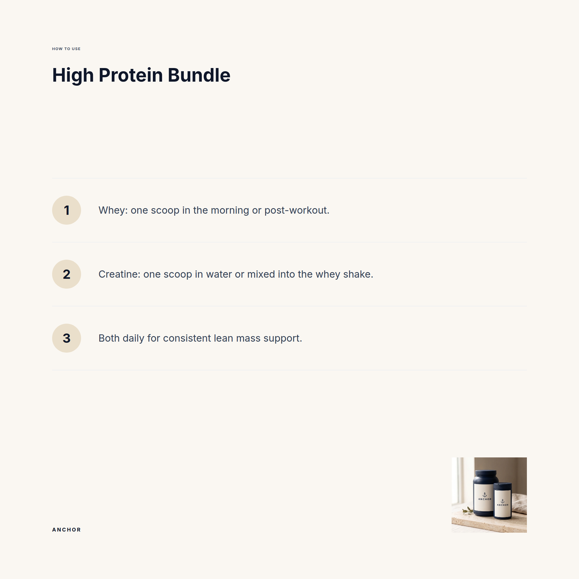 How to use High Protein Bundle: three-step guide with product photo